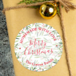 Homemade Food Treat Christmas Baking Holly Berries Classic Round Sticker<br><div class="desc">Merry Christmas personalised round stickers featuring modern, elegant winter leaves and berries with your name and greeting in chic lettering. All text, fonts, font colours can be modified, just click the "customise further" link. **ALL STICKER STYLES are already done for you in our store plus MATCHING items in our store....</div>