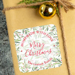 Homemade Food Treat Christmas Baking Holly Berries Square Sticker<br><div class="desc">Homemade with love Merry Christmas personalized square stickers featuring modern,  elegant leaves and berries and your wording in chic lettering. Create stickers to label your Christmas holiday homemade goods,  cookies,  jelly,  candy,  treats,  party favors and more.</div>