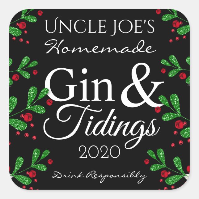 Homemade Gin & Tidings Holiday Labels (Front)