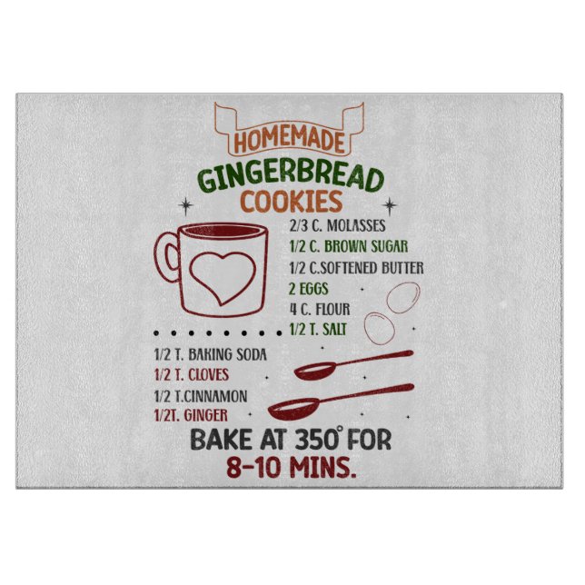 Homemade Gingerbread Cookie Recipe Cutting Board (Front)