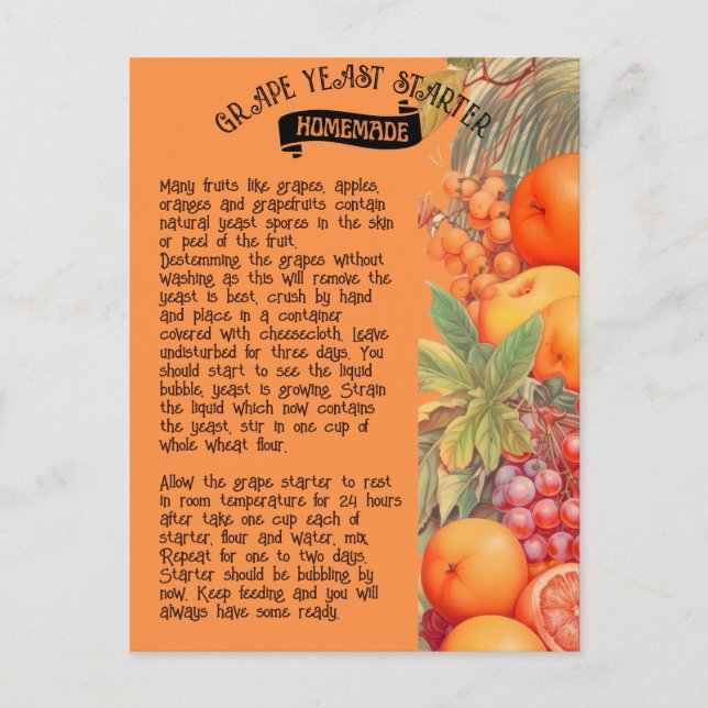 Homemade Grape Yeast Starter Recipe Postcard (Front)