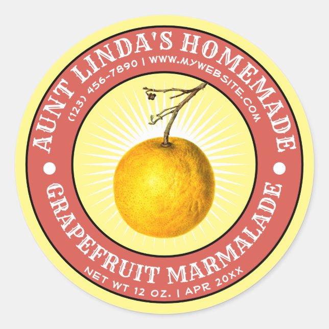 Homemade Grapefruit Marmalade Label Template (Front)
