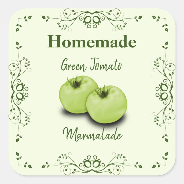 Homemade Green Tomato Marmalade Canning Jar Label (Front)
