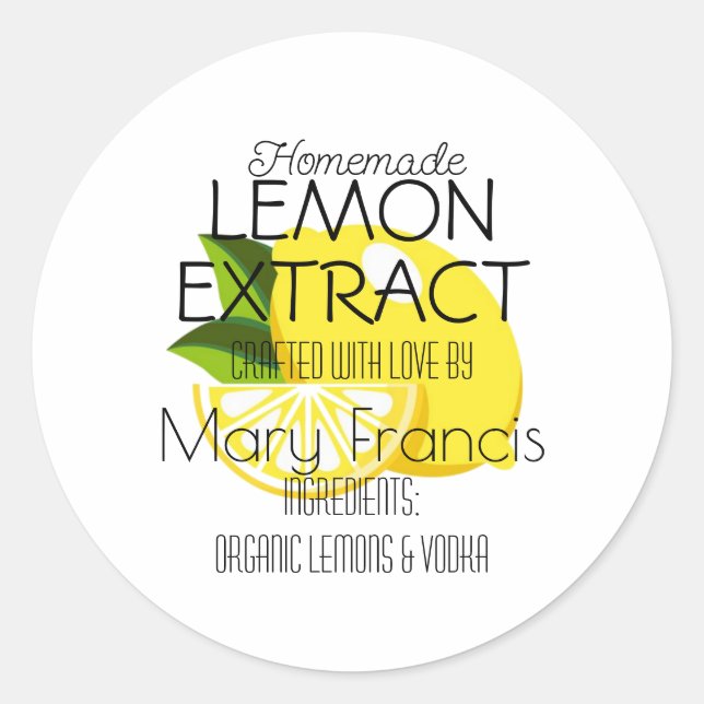 Homemade handcrafted Lemon Extract Crafted  Classic Round Sticker (Front)