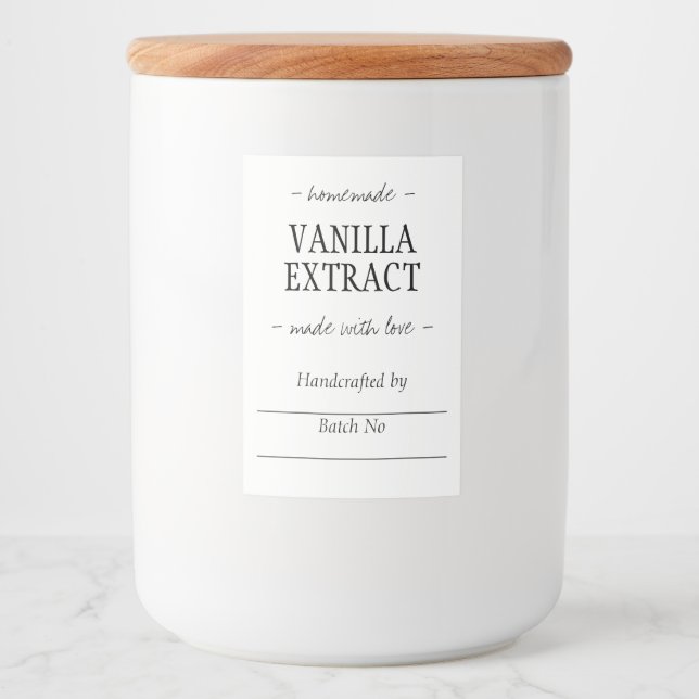 Homemade Handcrafted Vanilla Extract Bottle Jar Food Label (Front)
