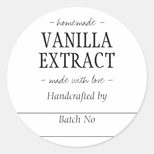 Homemade Handcrafted Vanilla Extract Kitchen Jar Classic Round Sticker (Front)