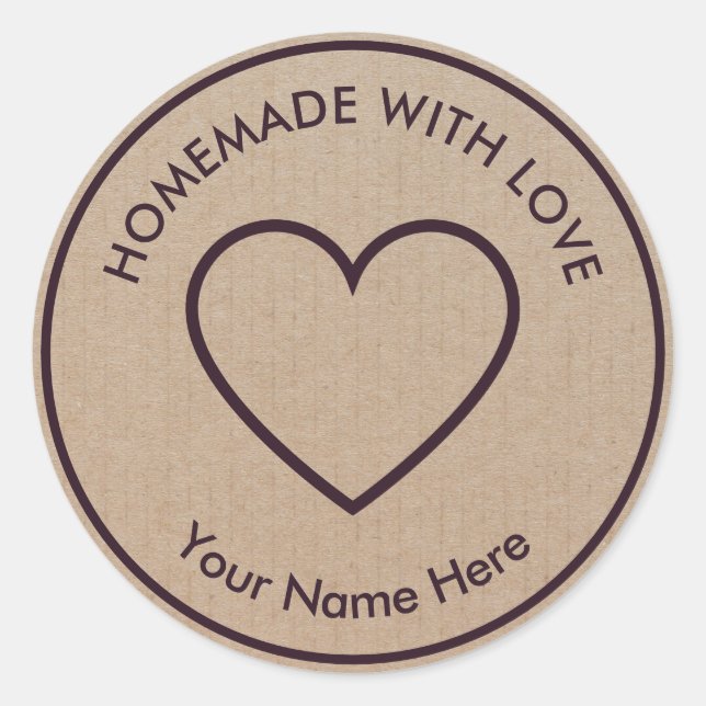 Homemade Handmade with Love Brown Kraft Classic Ro Classic Round Sticker (Front)