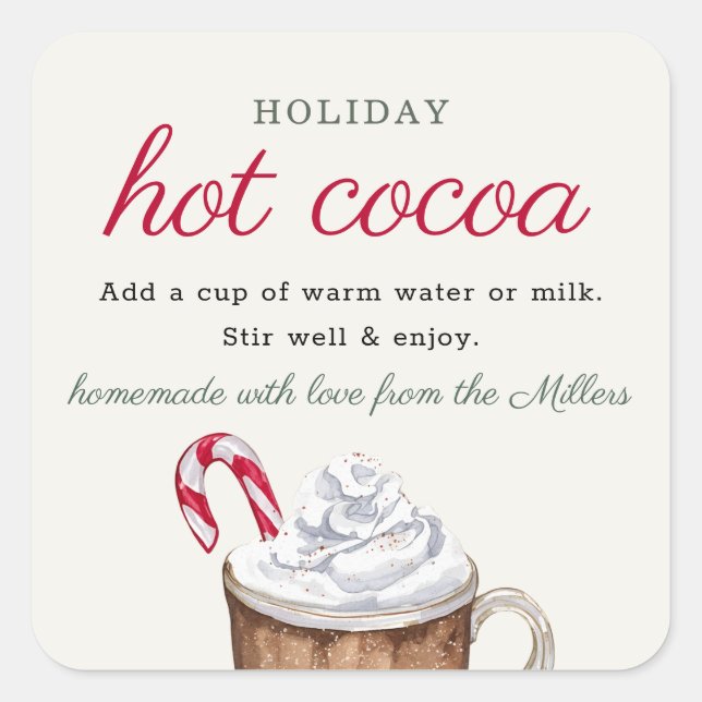 Homemade Holiday Hot Cocoa Mix Christmas Gift Square Sticker (Front)