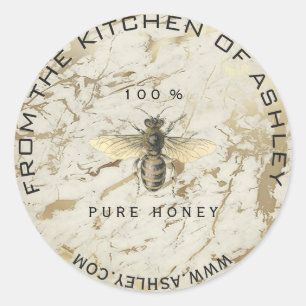 Homemade Honey Kitchen Marble Bee Web Sepia Classic Round Sticker