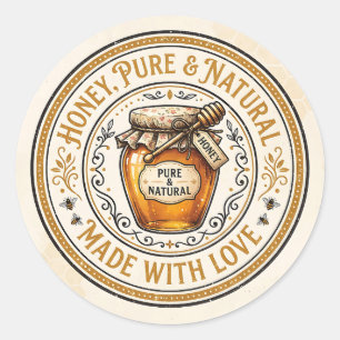 Homemade Honey, Pure and Natural Made with Love Classic Round Sticker