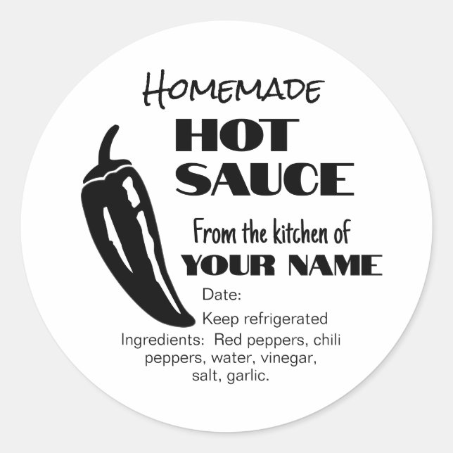 Homemade Hot Sauce Black Chile Pepper Personalised Classic Round Sticker (Front)