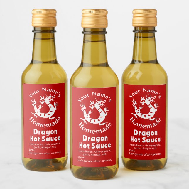 Homemade Hot Sauce Chilli Pepper Chinese Dragon  Wine Label (Bottles)