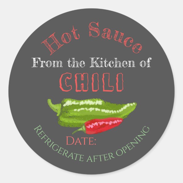 Homemade Hot Sauce Chilli Peppers Chalkboard Art  Classic Round Sticker (Front)