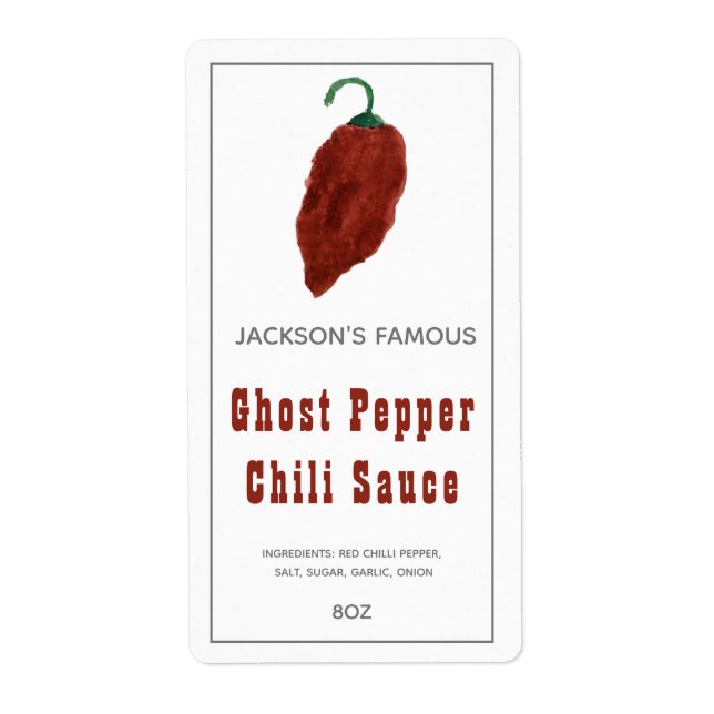 Homemade Hot Sauce Ghost  Pepper Chili Sauce Label (Front)