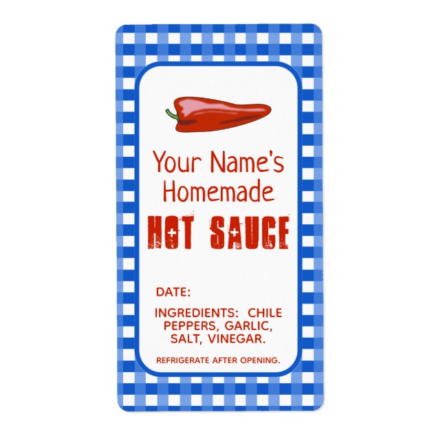 Homemade Hot Sauce Label Chilli Pepper Blue Custom (Front)
