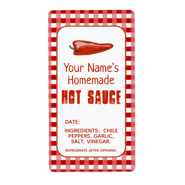 Homemade Hot Sauce Label Chilli Pepper Personalise (Front)