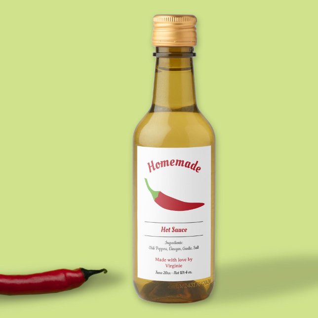 Homemade Hot Sauce Label Sticker - Chilli Pepper (Homemade Hot Sauce Label Sticker - Red Pepper)