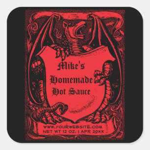 Homemade Hot Sauce Mediaeval Dragon Template Square Sticker