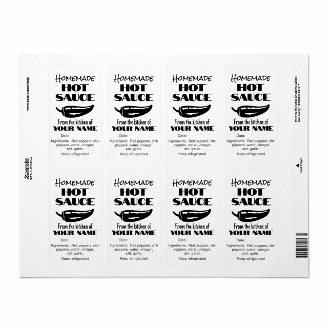 Homemade Hot Sauce Personalised Black White Chilli (Full Sheet)