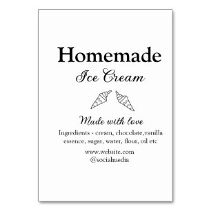 Homemade ice cream add ingredients made with love  table number