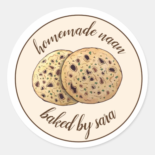 Homemade Indian Naan Bread Baked Made By Classic Round Sticker (Front)