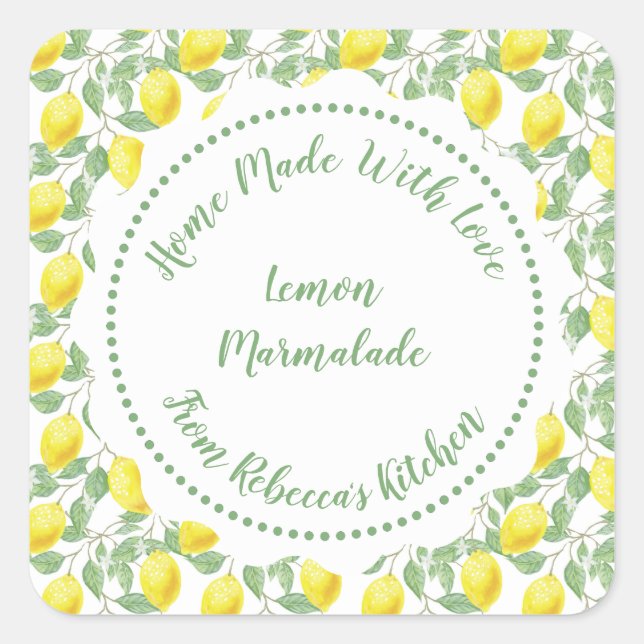 Homemade Jam Canning Label |Lemon Pattern (Front)