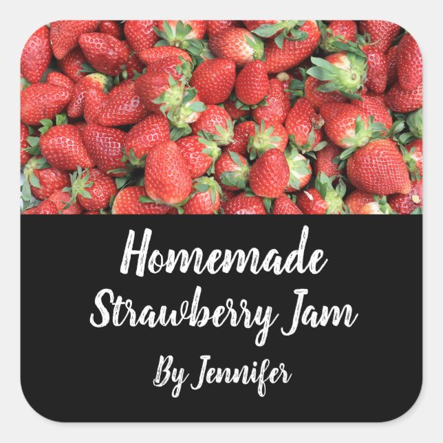 Homemade Jam Photo of Red Juicy Strawberries Square Sticker (Front)