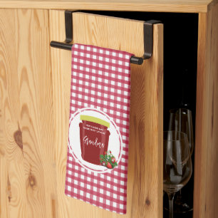 Homemade Jam Red and White Gingham Editable Label Tea Towel