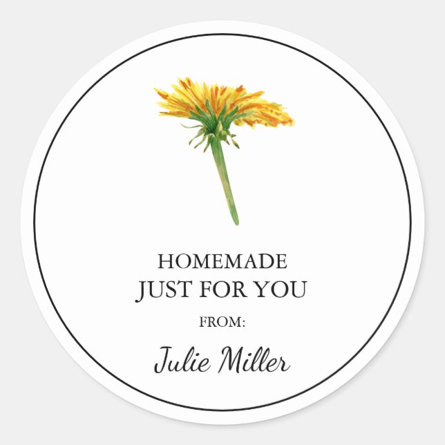 Homemade just for you dandelion label (Front)