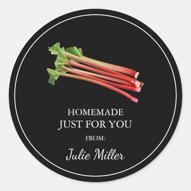 Homemade just for you rhubarb label (Front)