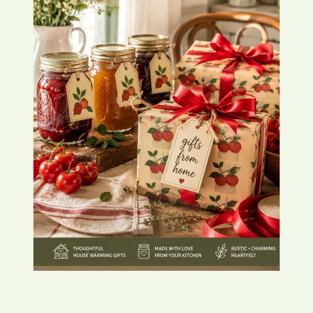 Homemade Kitchen Gift Wrap | Farmhouse Tomato Wrap (Rustic farmhouse wrapping paper featuring homemade kitchen goodness and heartfelt gift giving charm.)