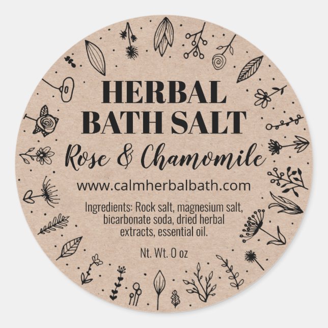 Homemade Kraft Herbal Bath Salt Labels (Front)