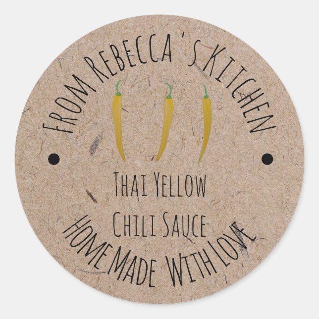 Homemade Kraft Paper | Thai Yellow Chilli Sauce  Classic Round Sticker (Front)