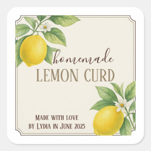 Homemade Lemon Curd Label with Watercolor Lemons