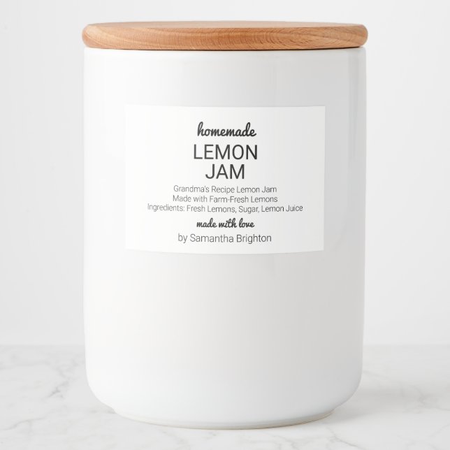 Homemade Lemon Jam Custom Kitchen Pantry Canning Food Label (Front)