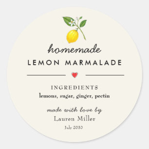 Homemade Lemon marmalade Modern Jar Classic Round Sticker