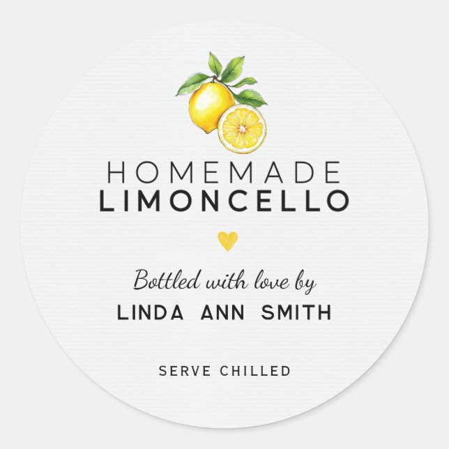 Homemade Limoncello Personalised Bottled Classic Round Sticker (Front)