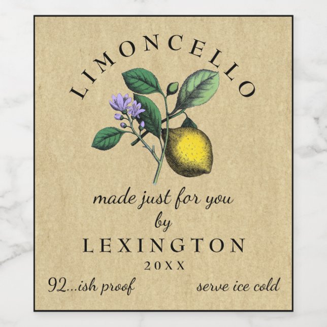 Homemade Limoncello Vintage Lemon Label | (Single Label)