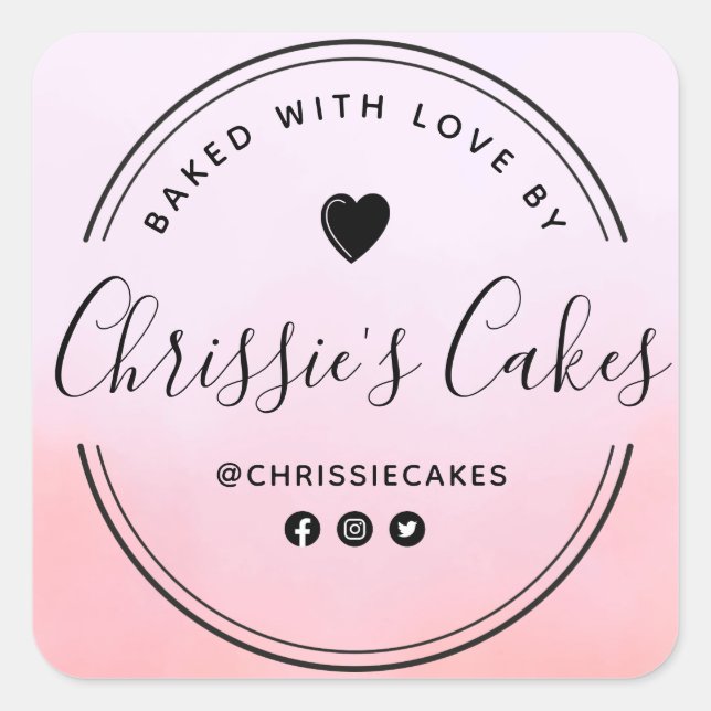 Homemade lovely watercolor script lettering square sticker (Front)