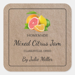 Homemade Mixed Citrus Jam Square Kraft Paper Label