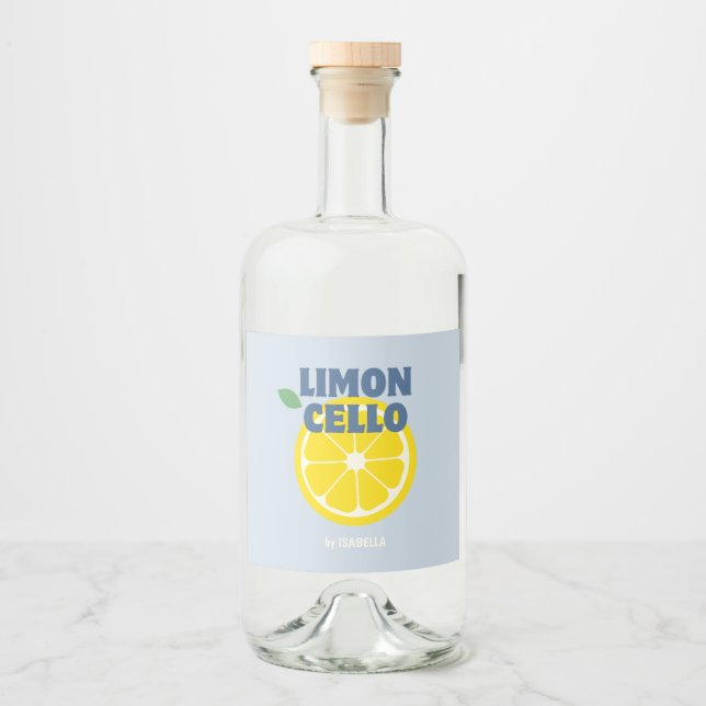 Homemade Modern Light Blue Love Limoncello  Liquor Bottle Label (Front)