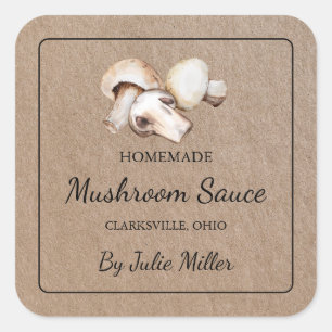 Homemade Mushroom Sauce Square Kraft Paper Label