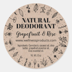 Homemade Natural Floral Kraft Deodorant Labels
