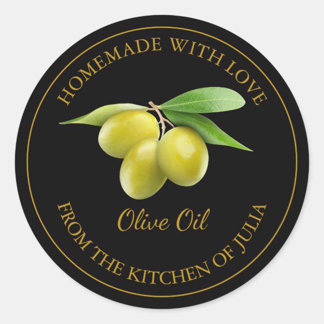 Homemade Olive Oil Label | Black (Front)