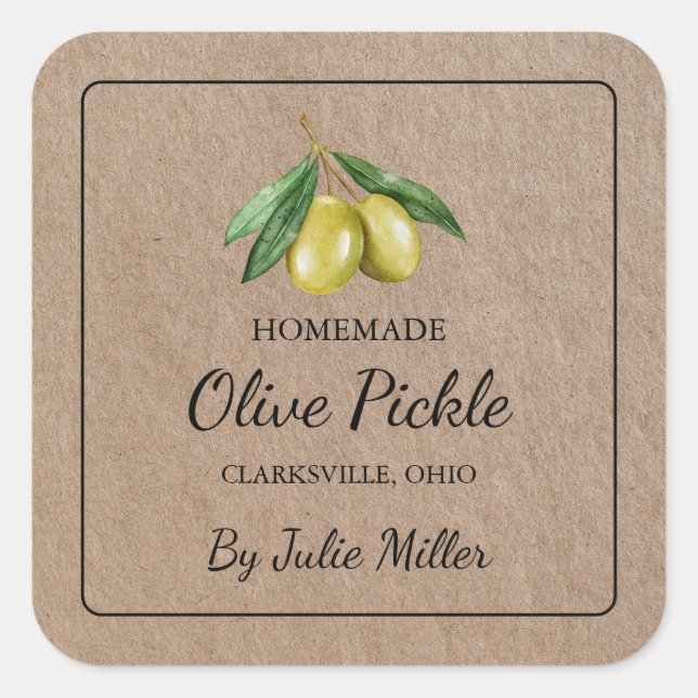 Homemade Olive Pickle Square Kraft Label Label (Front)