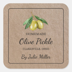 Homemade Olive Pickle Square Kraft Label Label