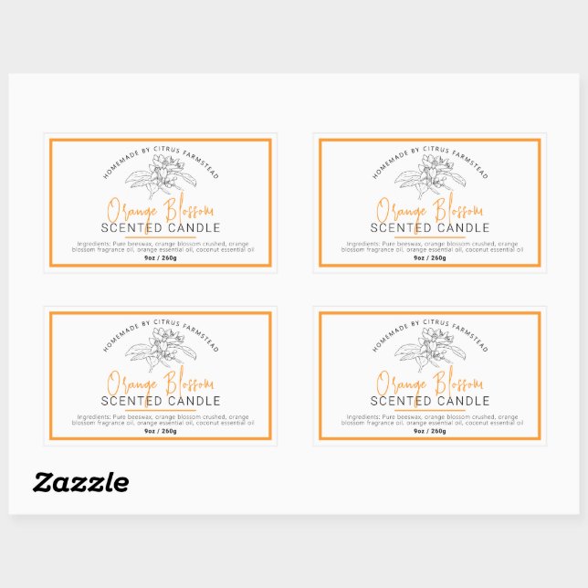 Homemade orange blossom candle ingredients  rectangular sticker (Sheet)