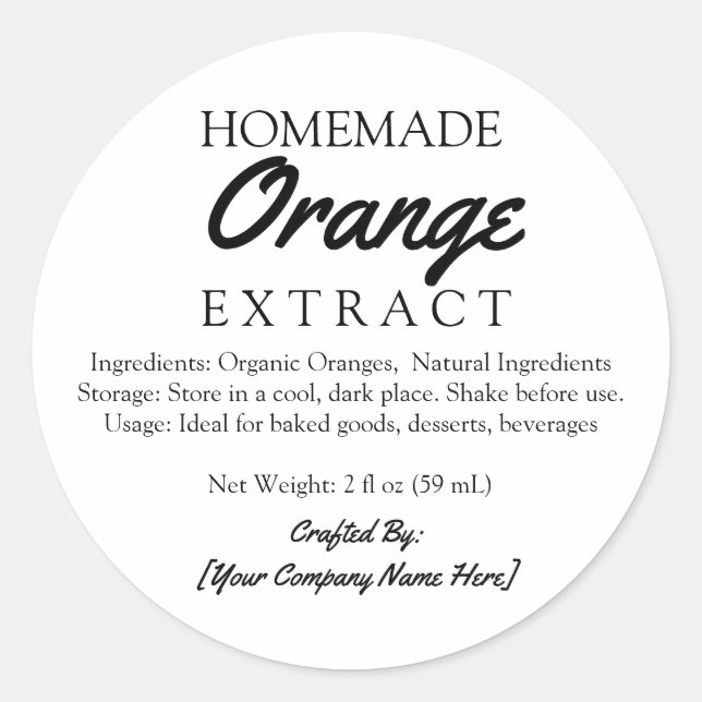 Homemade Orange Extract Ingredients Crafted Classic Round Sticker (Front)