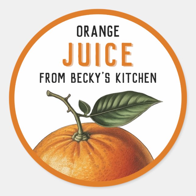 Homemade Orange Juice canning Labels (Front)