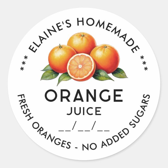 Homemade Orange juice preserve label (Front)